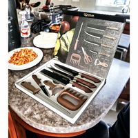 Kit de Facas para Churrasco e Cozinha: 8 Peças em Aço Inoxidável com Garra e Amolador DJ-8