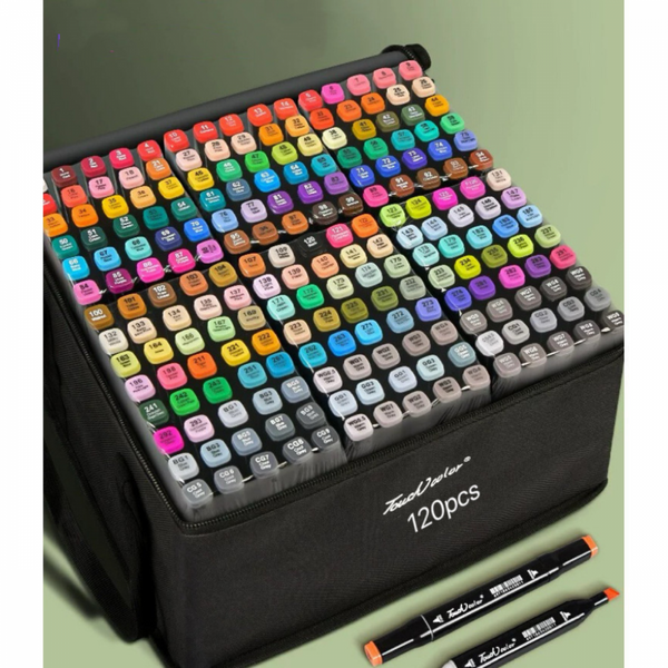 Maleta De Canetinhas Coloridas 120/80/48 Cores Para Desenho Marcador Profissional e Escolar Duas Pontas Hidrográfica TouchMigo