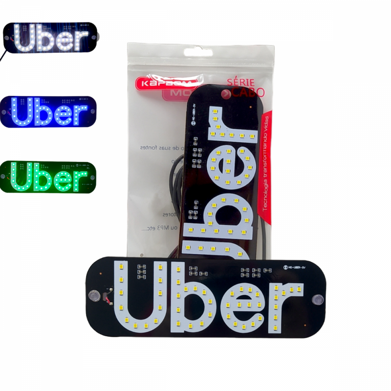 Placa Painel Letreiro Luminoso LED USB Uber Vidro Parabrisa AL-1138 / KA-1129
