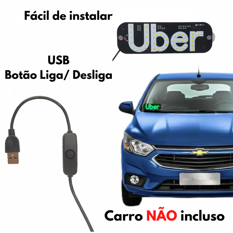 Placa Painel Letreiro Luminoso LED USB Uber Vidro Parabrisa AL-1138 / KA-1129