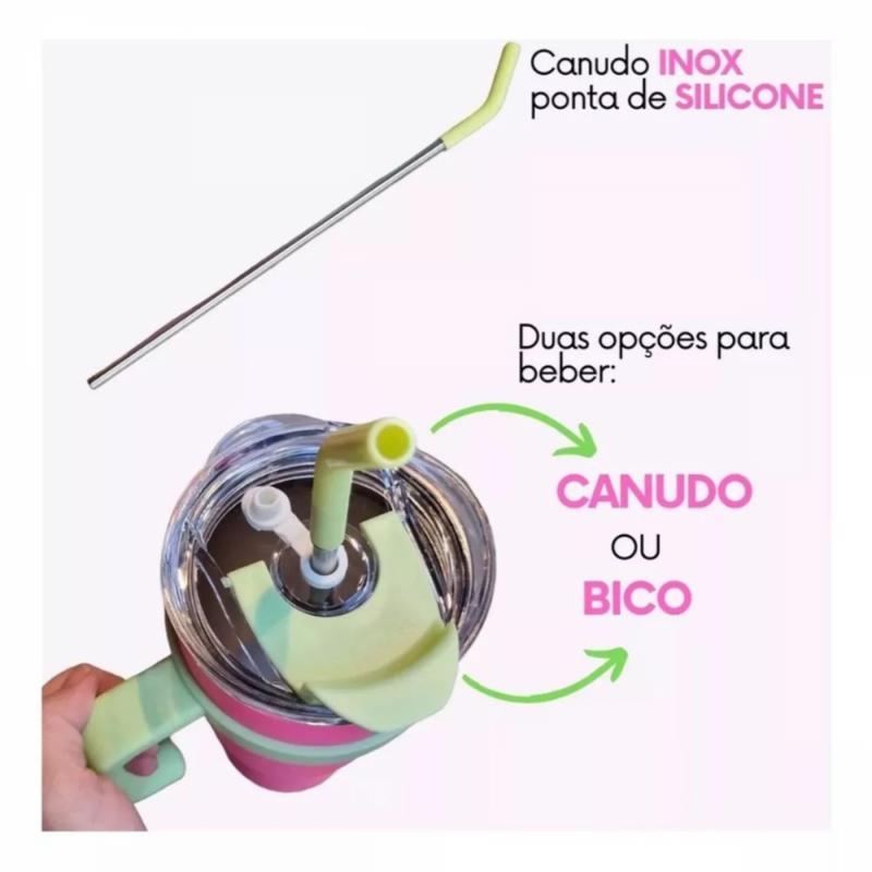 Copo Térmico Garrafa em Aço Inox 1,2 Litros Com Tampa e Canudo Logo STAN