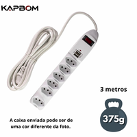 Extensão Elétrica 6 Tomadas 3 Metros 2 Porta USB Kapbom SL7906-3m