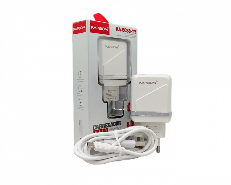 Carregador Completo TIPO-C TURBO 8.1A com 03 Portas USB Kapbom KA-5038- TPC