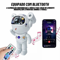 Projetor luminária astronauta caixa de som bluetooth galáxia estrelas