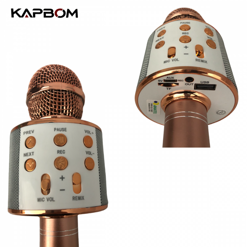 Microfone Sem Fio Bluetooth Karaokê Luz Led Festas WS-858 / KA-1003