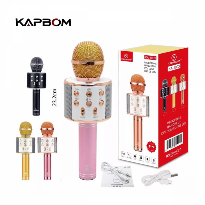 Microfone Sem Fio Bluetooth Karaokê Luz Led Festas WS-858 / KA-1003