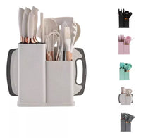 Kit 19 Conjunto Utensílios Facas silicones +Tabua De Cortar 19pç