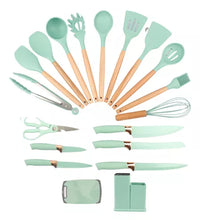 Kit 19 Conjunto Utensílios Facas silicones +Tabua De Cortar 19pç