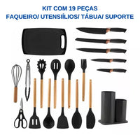 Kit 19 Conjunto Utensílios Facas silicones +Tabua De Cortar 19pç