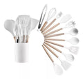 Kit 12 Utensílios De Cozinha Em Silicone E Cabo De Madeira