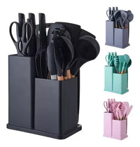 Kit 19 Conjunto Utensílios Facas silicones +Tabua De Cortar 19pç