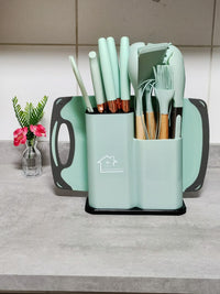 Kit 19 Conjunto Utensílios Facas silicones +Tabua De Cortar 19pç