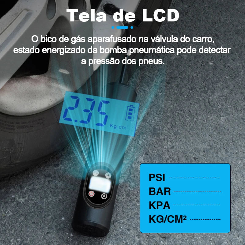 Compressor de ar Digital portátil - Para bicicleta carro E-Ace Bomba inflável sem fio